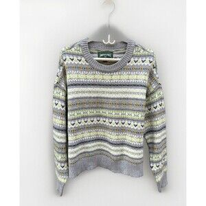 American Eagle Fair Isle Sweater Women's Crew Oversized Size L Cabincore Cottage